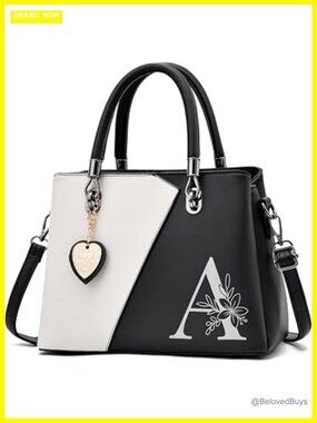PU Leather Satchel Tote Crossbody Shoulder Handbag Initial